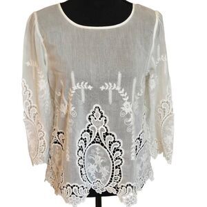 Dolce Vita Womens Button Back Silk Cotton Lace Crochet Blouse White Small
